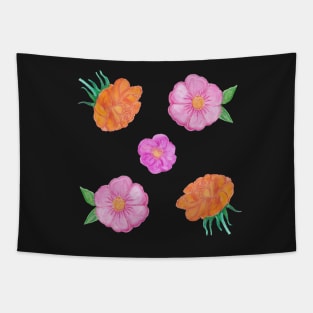 Orange and Pink Hand Painted Watercolour Flowers Pack Tapestry