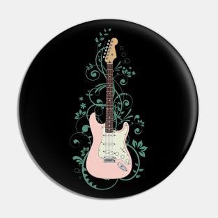 Pink S-Style Electric Guitar Flowering Vines Pin