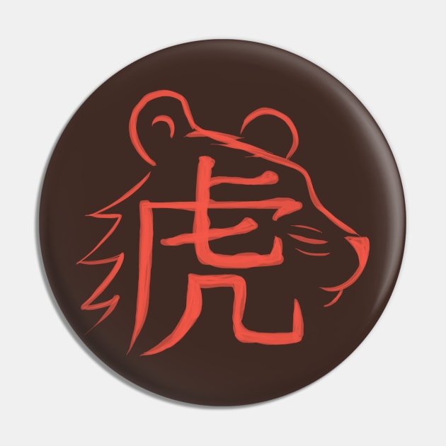 Tiger - Chinese Zodiac - Kanji Pin by Red Fody