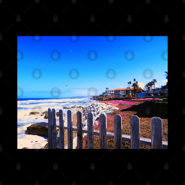 House on the shore blue sky ocean San Diego California by BoogieCreates