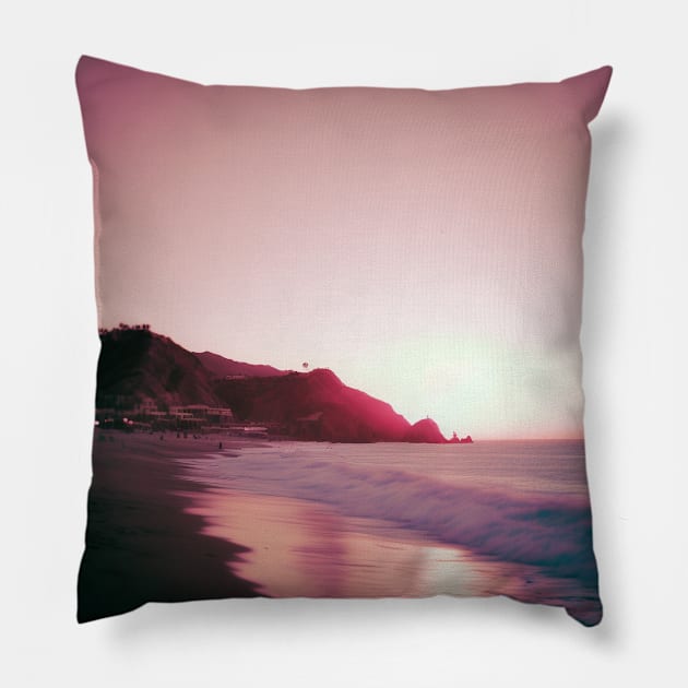 Purple Sunset Tropical Film Landscape Pillow by Trippycollage