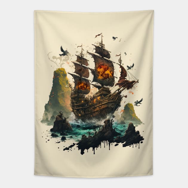 Pirate Ship - the goonies Tapestry by Buff Geeks Art