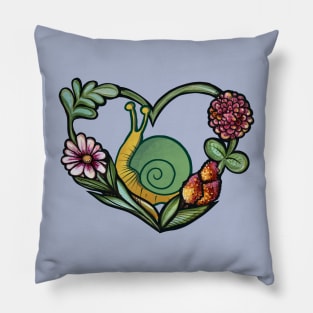 Garden Snail Flower Heart Pillow