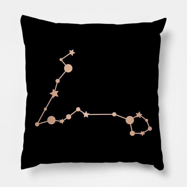 Pisces Zodiac Constellation in Rose Gold - Black Pillow by Kelly Gigi