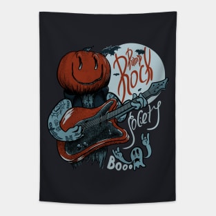 Pump Rock Society - Halloween Pumpkin Playing Guitar Tapestry