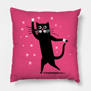 Funny dancing black cat Pillow