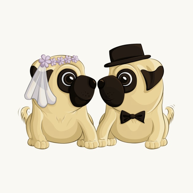 Wedding Pugs by Art by Angele G