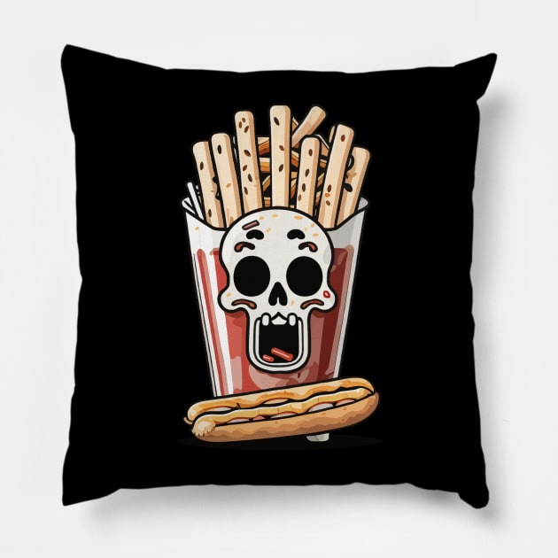 Fries, skull, and hotdog Pillow by DeathAnarchy