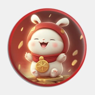 Happy New Year Rabbit with Gold Luck Pin