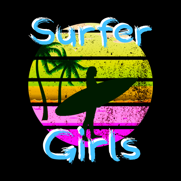 Retro Surfer Girls Funny Surfing Girl Pink Sunset Surf Girl by Bezra