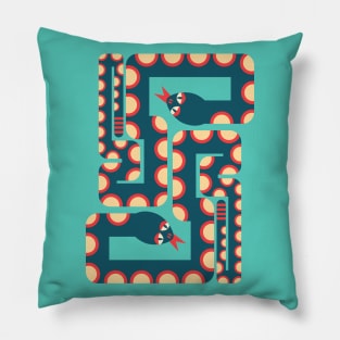 TWO RETRO GRAPHIC SNAKES Geometric Dark Blue and Red - UnBlink Studio by Jackie Tahara Pillow