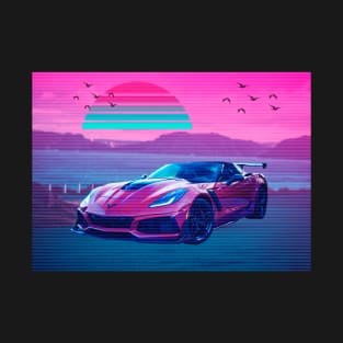 Car Retro Mountain Synthwave T-Shirt