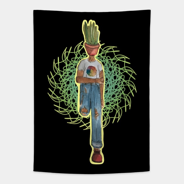 Plant Person: Whimsical Aloe Vera Design Tapestry by TheDoodlemancer