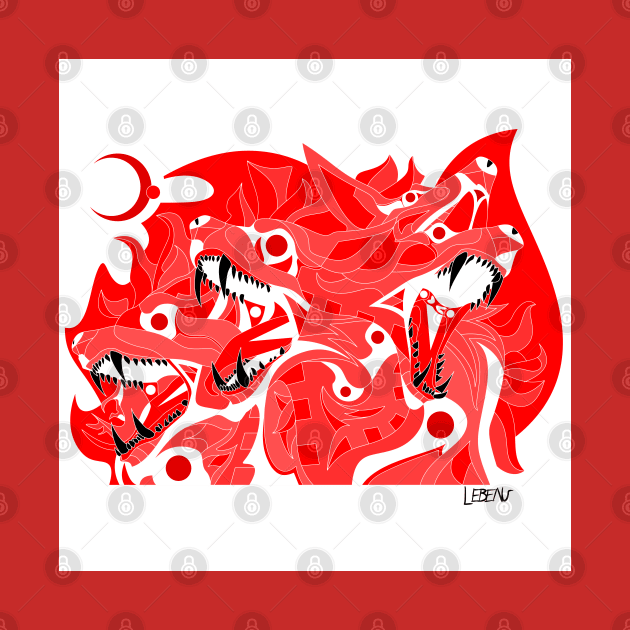 red cerberus cadejo dog ecopop beast art in blood red by jorge_lebeau