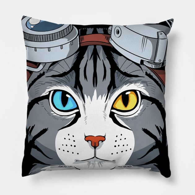 Steampunk Cat Gift Print Cosplay Clockwork Cat Anime Print Pillow by Linco