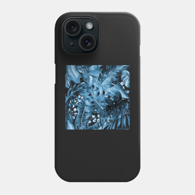 Midnight Blue Tropical Foliage Phone Case by PixDezines