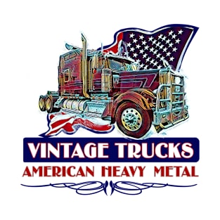 Patriotic truck driving design with vintage Kenworth truck and American flag. T-Shirt
