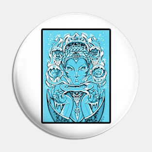 The Snow Queen - Blue Background, Black Outlined Version Pin