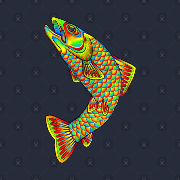 Psychedelic Rainbow Trout Fish by rebeccawangart