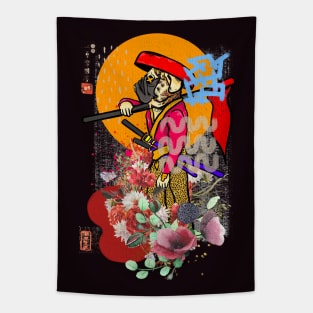 dog  samurai monk  with sword and spears Tapestry