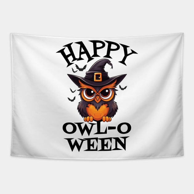 Funny Halloween Owl Design - Happy Owloween Tapestry by Graphic Duster