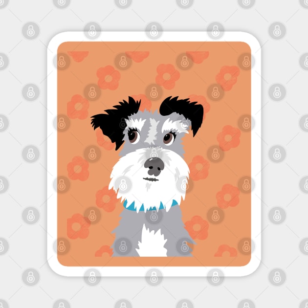 Salt and Pepper Miniature Schnauzer on Bright Orange Daisy Background Magnet by NattyDesigns