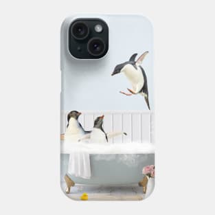 Penguins in a Vintage Bathtub Phone Case