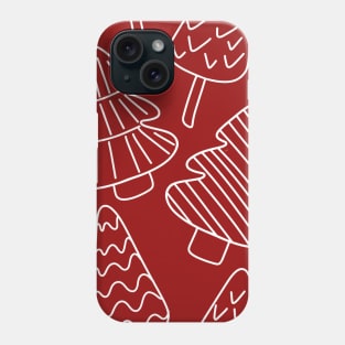 White Outline Chalkboard Christmas Tree Doodle Pattern on Red Background, made by EndlessEmporium Phone Case