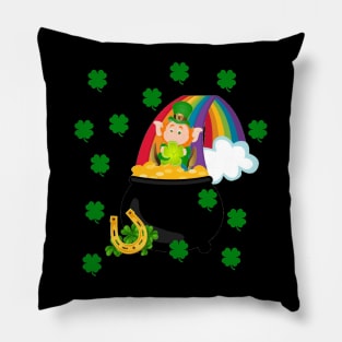 leprechaun on rainbow Pillow