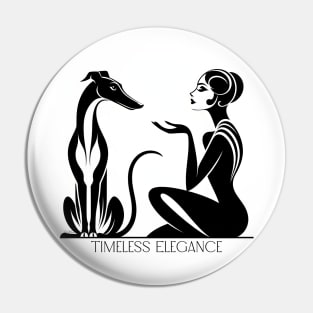 Greyhound, Galgo, Sighthound Art Deco Lady Pin