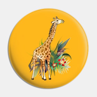 cheerful cartoon giraffe and plants Pin