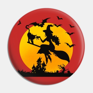 Funny Halloween Witch with Broom T-shirt Pin