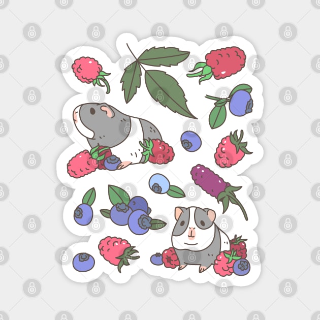 Black and White Guinea pigs and Wild Berries Magnet by Noristudio