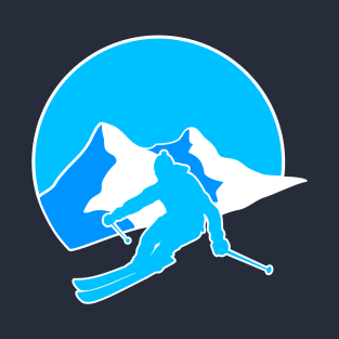 Skier Motif in Blue T-Shirt