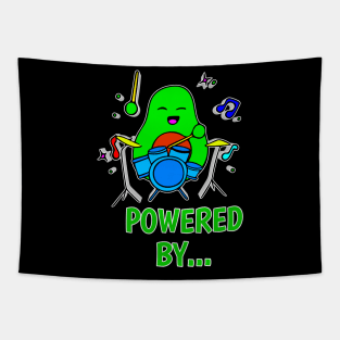 Powered By - Funny Avocado Cute Clipart Veggies - Musical Beats Drummer Tapestry