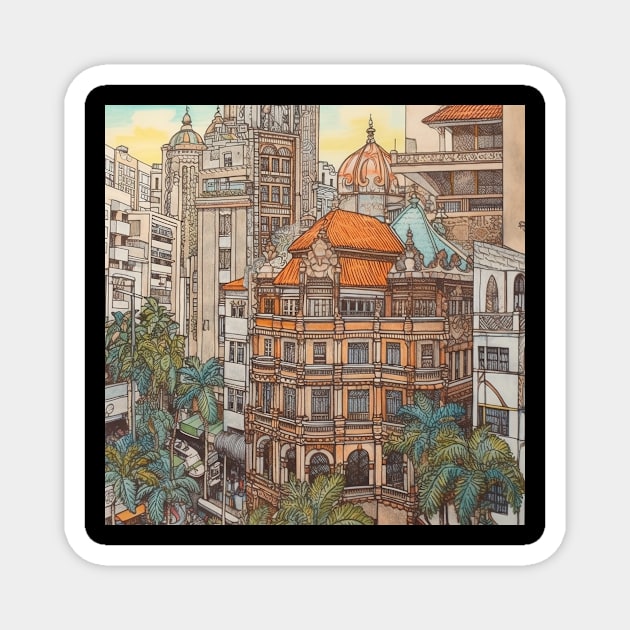 Honolulu city drawing Magnet by ComicsFactory