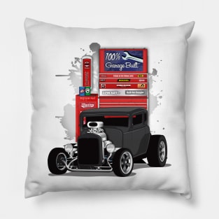 1932 Black Chevy 5 Window Coupe HotRod Garage Built Print Pillow