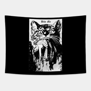 Bite Me Gothic Cat Black Halloween Horror Cult Shirt Mug Tapestry Sticker Pin + More Tapestry