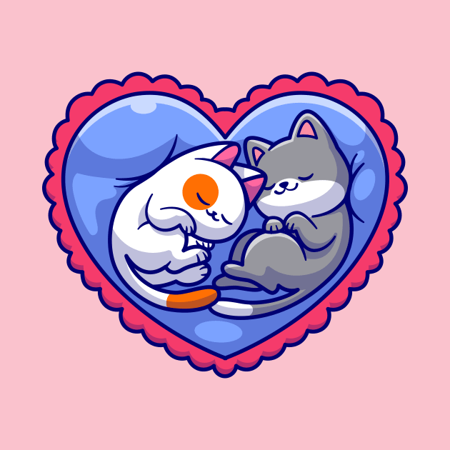 Cute Couple Cat Sleeping On Love Pillow Cartoon by Catalyst Labs