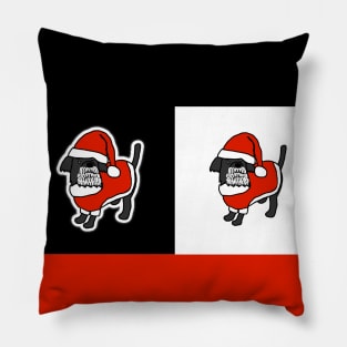 Cute Christmas Santa Dogs on Black White and Red Pillow