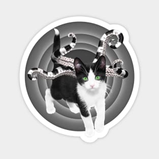 Black & White Kitten w/ Tentacles Magnet