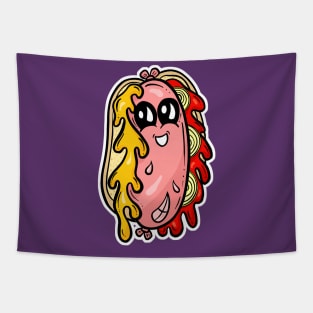 Cute Hotdog Cartoon Character - Sweet Sue Tapestry