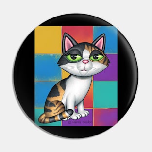 Cute Calico Kitty with Multi Colored Squares Pin