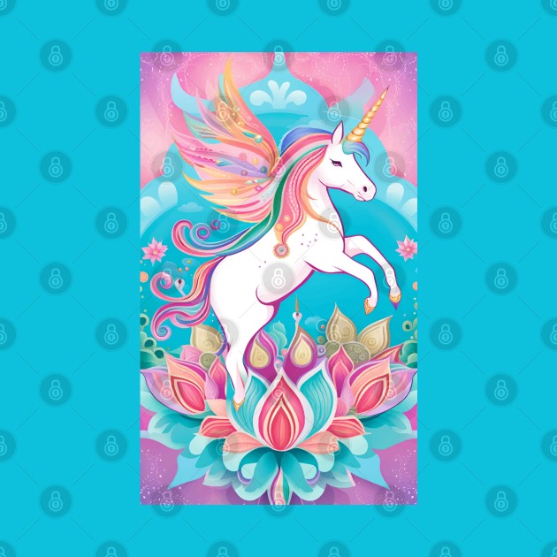 Unicorn Flying Lotus Mandala by mariasshop