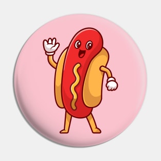 Cute Hotdog Waving Hand Cartoon Pin