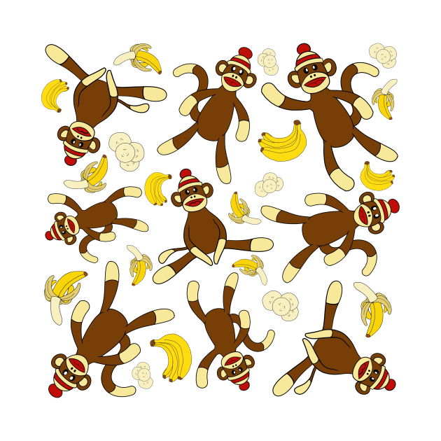 Sock Monkey & Bananas All Over Print by DiaperedFancy