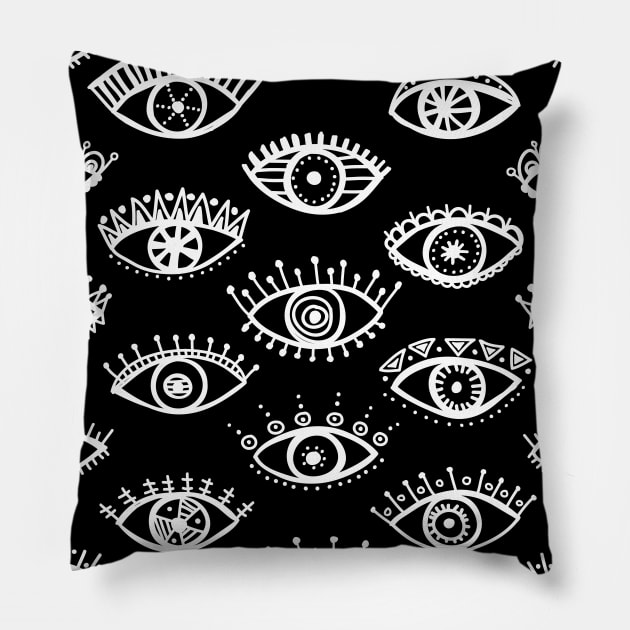 Boho eyes Pillow by yuliia_bahniuk