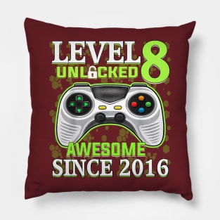 8 Year Old Boy Video Gamer Awesome Since 2016 8th Birthday Pillow