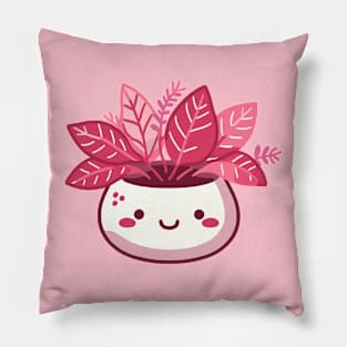 Cute Kawaii Plant in a Pot | Kawaii Red Leaf House Plant | Design for Kawaii Lovers Pillow