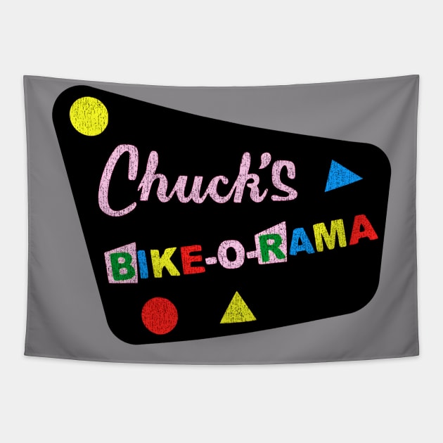 Chuck's Bike-O-Rama, Vintage Tapestry by Triggers Syndicate